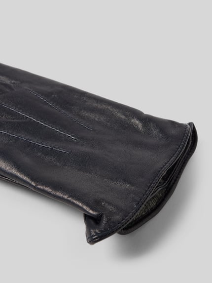 Produktfoto, Handschuhe aus echtem Leder mit Teilungsnähten von Akaroa, dunkelblau, glatte Oberfläche, eingefasste Abschlüsse