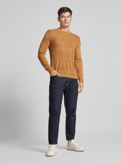 Selected Wollpullover mit Strukturmuster Modell 'TRAY' Cognac 1