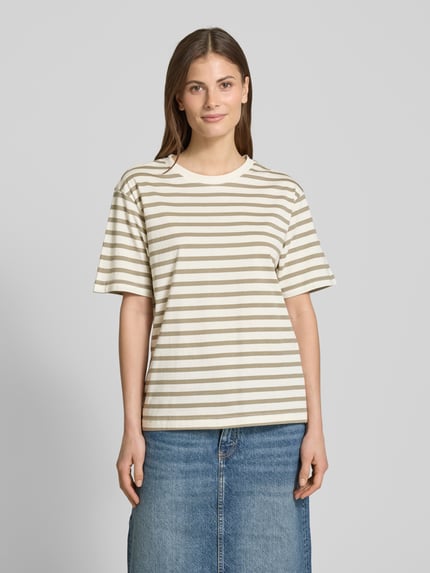 Jake*s Casual T-shirt met geribde ronde hals Lindegroen - 4