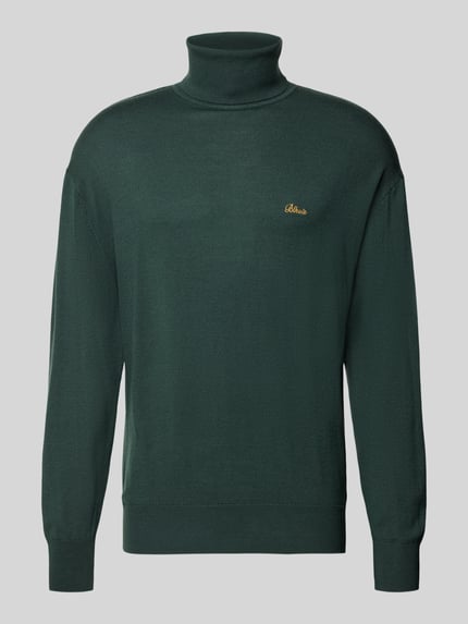 Produktfoto, Loose Fit Rollkragenpullover aus wolmix van BLKVIS, diepe groentint, ribboorden, labelstitching, herenpullover