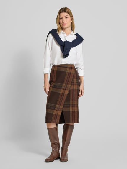 Polo Ralph Lauren Knielanger Rock aus Lanawoll-Mix in Wickel-Optik Mittelbraun 1