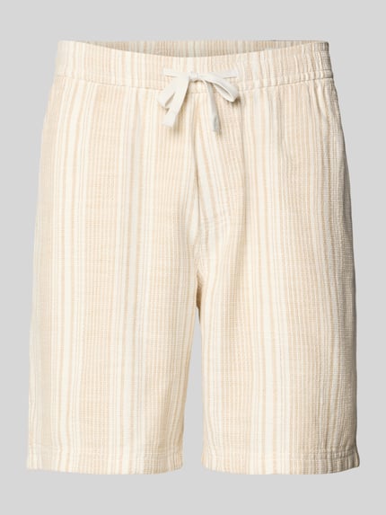 Produktfoto, Relaxed Fit Shorts aus reiner Baumwolle von s.Oliver RED LABEL, wielokolorowe w paski, materiał bouclé, ściągacz, kieszenie po bokach.