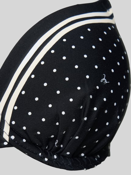 Produktfoto, Bikini-Oberteil im Allover-Look Modell 'Brismar Beach' von JOOP! Collection, schwarz mit weißen Punkten, Material-Mix mit Stretch-Anteil, körpernahe Passform, feine strukturierte Oberfläche.