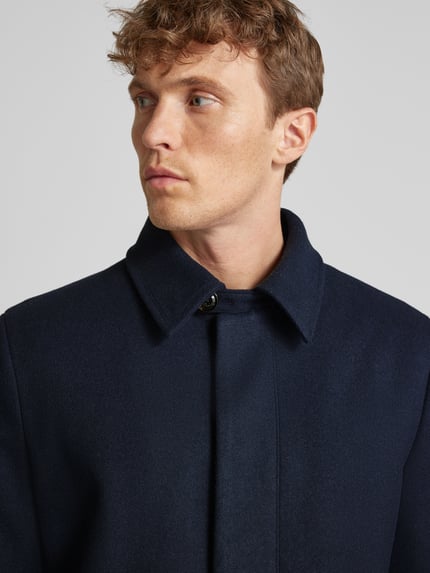 s.Oliver BLACK LABEL Regular fit lange jas in wollen look met blinde knoopsluiting Marineblauw - 3