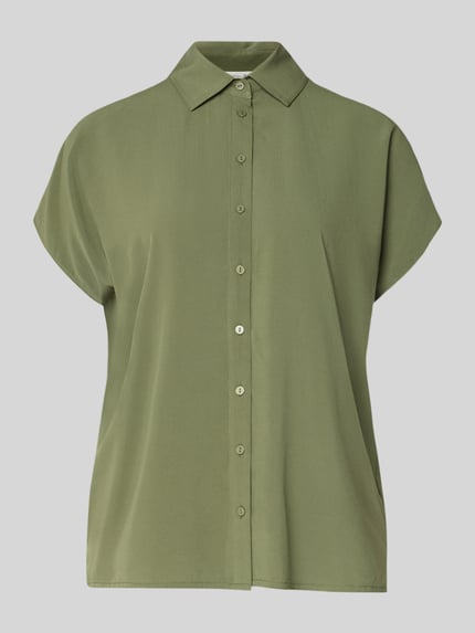 Produktfoto, Relaxed Fit Bluse aus Viskose von Christian Berg Woman in olijfgroen met overhemdkraag, knoopsluiting, kapmouwen, dames, zuiver viscose.