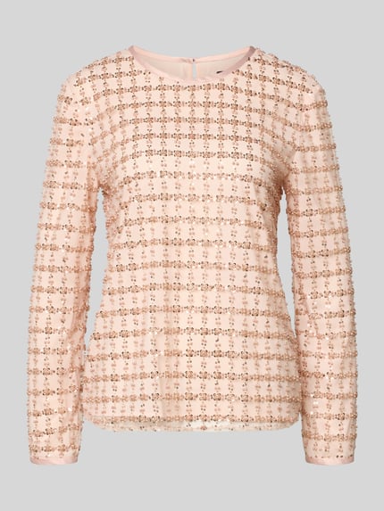 Produktfoto, Blusenshirt mit Rundhalsausschnitt von Emporio Armani in zartem Rosa mit lockerem Schnitt, transparenter Struktur und Muster.