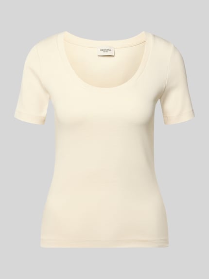 Produktfoto, cremefarbenes Regular Fit T-Shirt aus Baumwoll-Mix Modell 'WKDMULTIJ' von Weekend Max Mara, Damen T-Shirt, glatte Textur