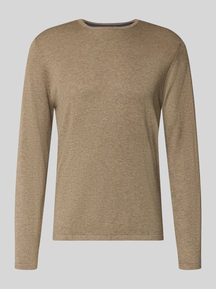 Produktfoto, Strickpullover mit Rundhalsausschnitt von Christian Berg Men, bawełna, regular fit, beżowy, gładka tekstura, proste rękawy