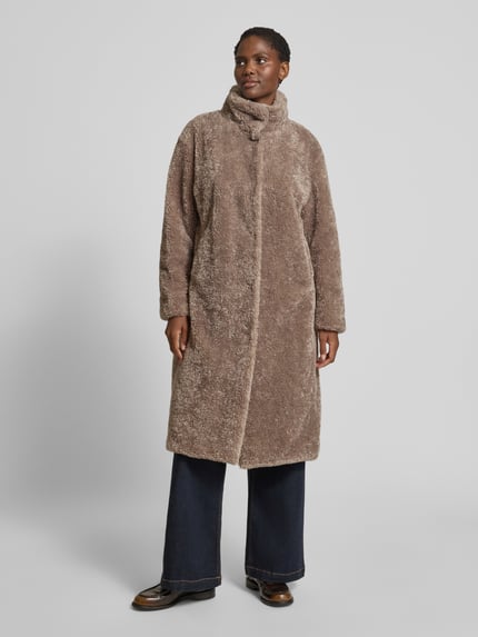White Label Regular fit lange jas van teddybont met opstaande kraag Taupe - 4