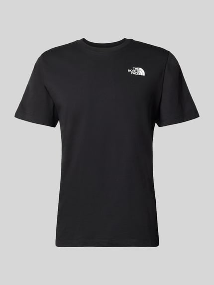 Produktfoto, zwart T-shirt met logoprint en ronde hals T-shirt met Logo en Rundhalsausschnitt van The North Face, heren, katoenmix, regular fit, ruglengte maat M 71 cm