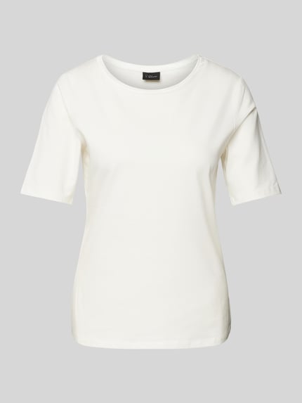 s.Oliver BLACK LABEL Shaped fit T-shirt van katoenmix met satijngarnering op de hals Wit - 2