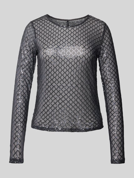 VERO MODA Bluzka o kroju regular fit z długim rękawem i cekinowym obszyciem model ‘SAFINA’ Antracytowy 2