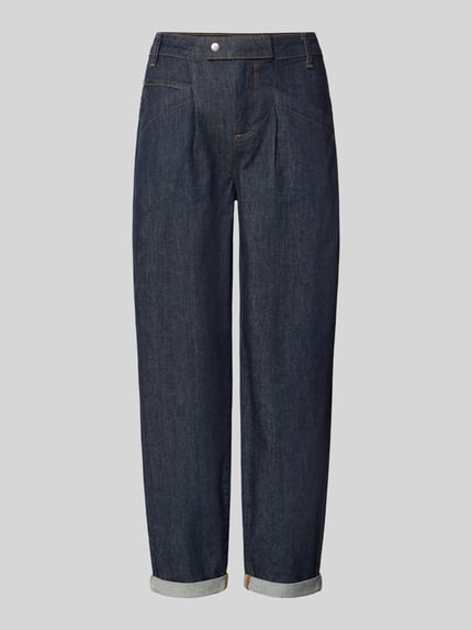Produktfoto, dunkelblaue Regular Fit Barrel Jeans aus Baumwoll-Mix Modell 'Studio Pants' von Buena Vista mit heller Nahtstruktur, Damen Barrel Jeans von Buena Vista.