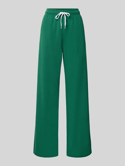 Produktfoto, zielone Wide Leg Sweathose aus Baumwoll-Mix mit Logo-Stitching von Polo Ralph Lauren, damskie spodnie dresowe