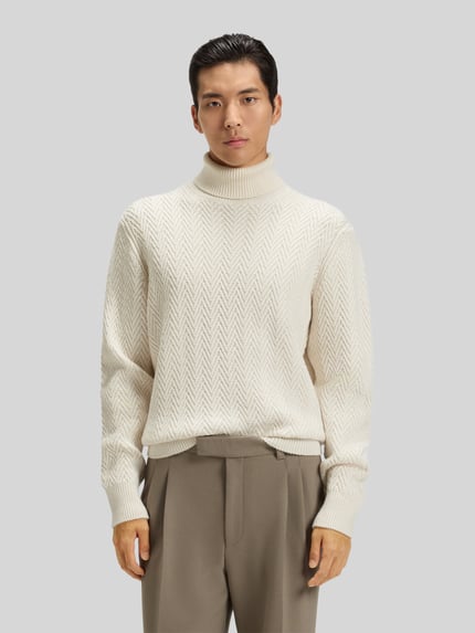 BOSS Regular Fit Rollkragenpullover aus reiner Schurwolle Modell 'HATILO' Offwhite 4