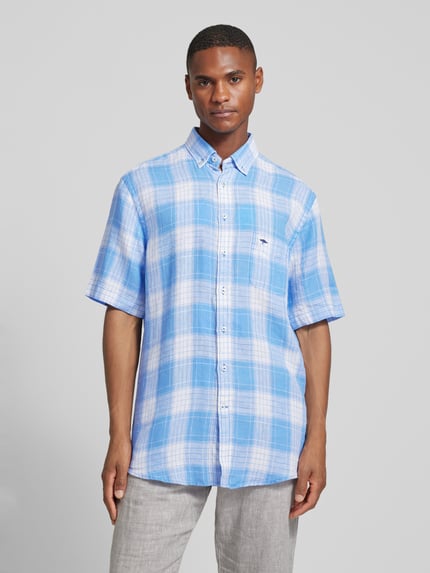 Fynch-Hatton Regular Fit Freizeithemd aus reinem Leinen Rauchblau Melange 4