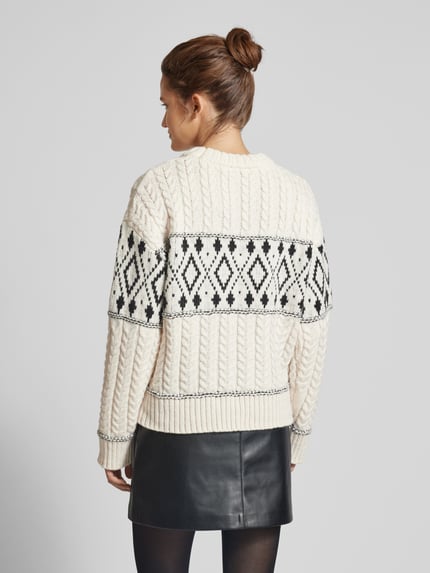ONLY Regular Fit Strickpullover mit gerippten Abschlüssen Modell 'MARENT' Beige Melange 5