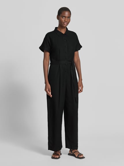 ICHI Jumpsuit van linnenmix met strikceintuur model 'LINNO' Zwart - 4
