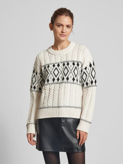 ONLY Regular Fit Strickpullover mit gerippten Abschlüssen Modell 'MARENT' Beige Melange 4