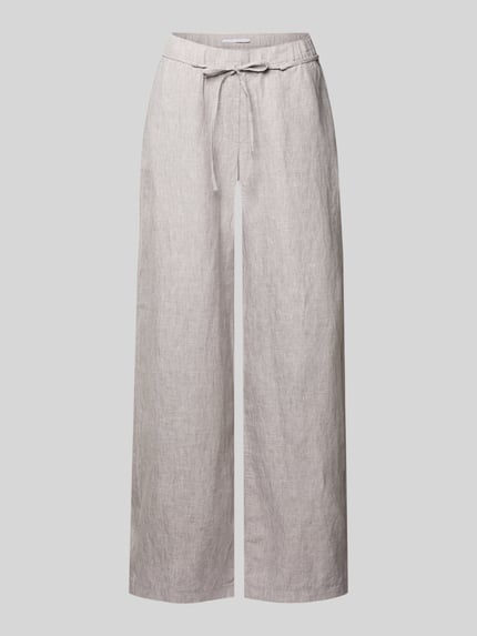 Produktfoto, jasnoszare, szerokie spodnie z lnu z paskiem, Leinenhose mit Bindegürtel Modell 'Chiara Belt' von MAC, 100% len, szerokość w rozmiarze 36/32: 39 cm, długość nogawki wewnętrznej: 80 cm