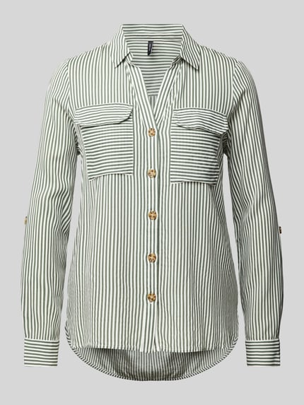 VERO MODA Overhemdblouse met opgestikte paspelzakken op de borst, model 'BUMPY' Rietgroen - 2