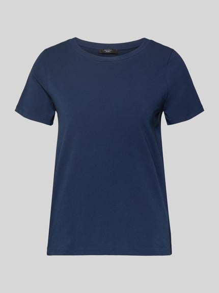 Produktfoto, Regular Fit T-Shirt aus Baumwoll-Mix Modell 'MULTIF' von Weekend Max Mara, Damen T-Shirt in Optik: Unifarben, Logo-Print, Rundhals, Kurzarm, Materialverarbeitung: Jersey, dunkelblau, glatte Textur