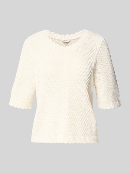 Produktfoto, Strickshirt mit 1/2-Arm Modell 'Carla' von mbyM aus Material-Mix mit Baumwoll-Anteil, Grobstrick, cremefarben, gerader Schnitt, Rundhalsausschnitt, strukturierte Oberfläche