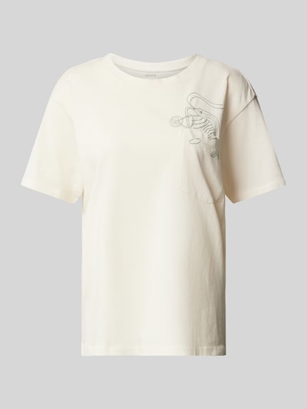 Jake*s Casual T-shirt met motiefstitching Offwhite - 2