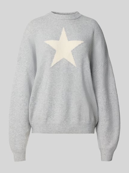 REVIEW Oversized Strickpullover mit Rundhalsausschnitt Hellgrau Melange 2