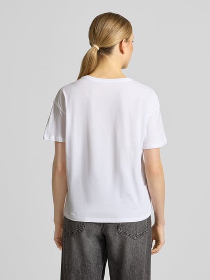 Liu Jo White T-Shirt mit Label-Stitching und Ziersteinbesatz Weiss 5