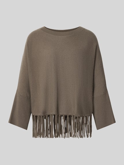 Produktfoto, Relaxed Fit Pullover aus Woll-Mix mit Kaschmir-Anteil von HERZENS, imitacja dzianiny, okrągły dekolt, frędzle, długość tyłu w rozmiarze 36: 55 cm, długość rękawów w rozmiarze 36: 12 cm