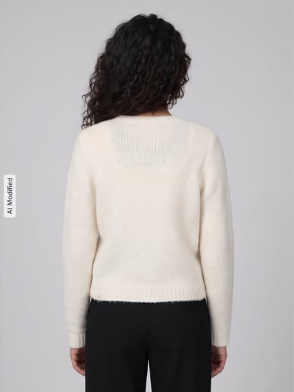 VERO MODA kardigan rozpinany o kroju regular fit z dodatkiem wełny model 'NOVAH' Écru 5