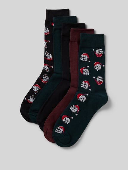 JACK & JONES Sokken met labeldetail in een set van 5 paar, model 'XMAS SKULL' Donkergroen - 1
