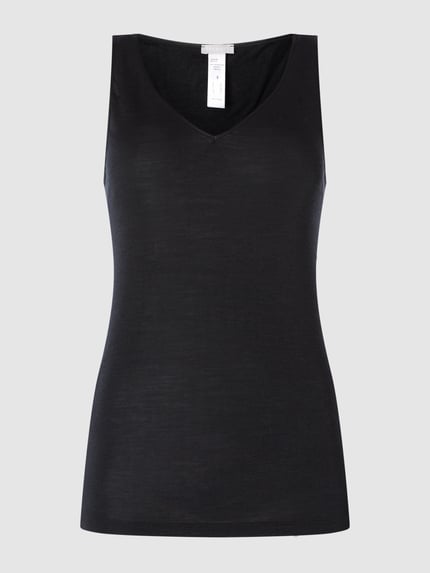 HANRO Unterhemd aus Schurwoll-Seiden-Mix Modell 'Woolen Silk' Black 1