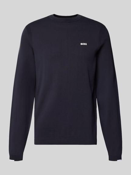 Produktfoto, granatowy sweter z bawełny, gładka tekstura, model 'KN_Ever-X' od BOSS Green, krój regular fit