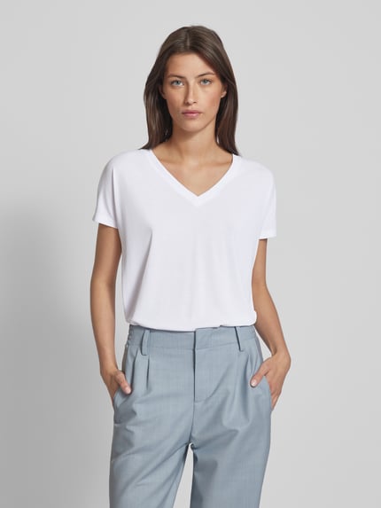MSCH Copenhagen T-Shirt mit V-Ausschnitt Modell 'Fenya' Weiss 4