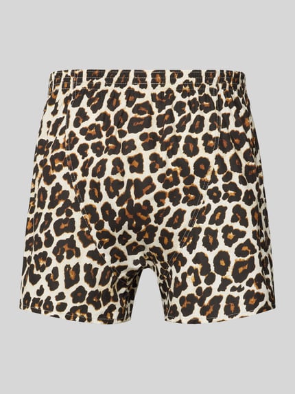 Produktfoto, Shorts mit Label-Detail von Deal, Leopardenmuster, Braun und Beige, Reine Baumwolle, Gerader-Schnitt, Elastischer-Bund.