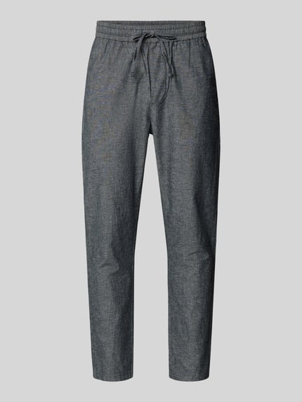 Produktfoto, Tapered Leinenhose aus Baumwoll-Leinen-Mix Modell 'LINUS' von Only & Sons, melanż, krój tapered, tunel, elastyczny ściągacz, wpuszczane kieszenie boczne, kieszenie z tyłu, materiał: mieszanka bawełny i lnu