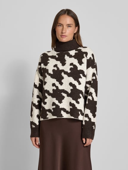 VERO MODA Regular Fit Rollkragenpullover mit Allover-Muster Modell 'HURLEY' Schoko 4