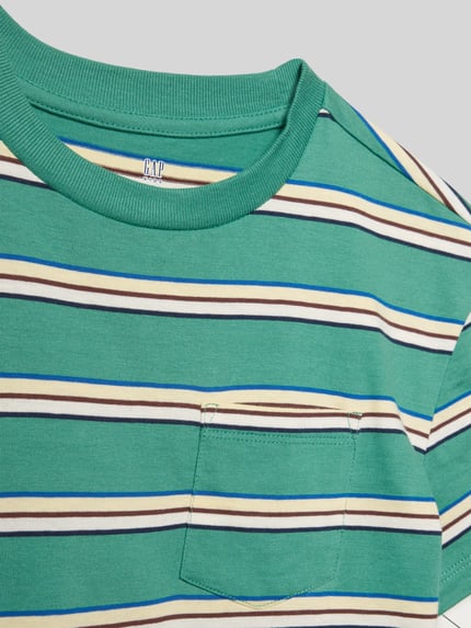 Produktfoto, Regular Fit T-Shirt mit Logo-Detail von GAP, Kinder T-Shirt aus reiner Baumwolle, grüne Streifenoptik, Rundhalsausschnitt
