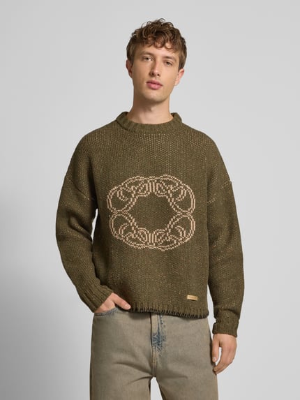 PROHIBITED Relaxed Fit Strickpullover mit Woll-Anteil Modell 'Legacy' Oliv Melange 4