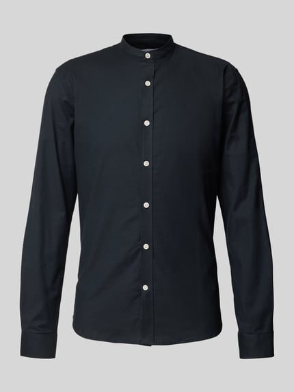Lindbergh Slim Fit Freizeithemd mit Stehkragen Modell 'Oxford' Black 2