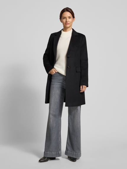 Jake*s Collection Płaszcz o kroju regular fit z dodatkiem wełny lana i kołnierzem z połami Czarny 1