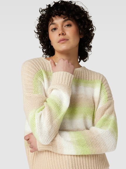 OPUS Sweter z dzianiny o kroju loose fit z dodatkiem wełny model „Pradient” Jasnozielony 3