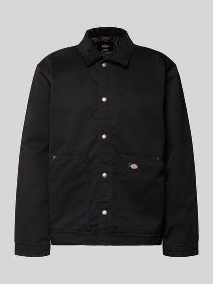 Produktfoto, Jacke mit Umlegekragen und Label-Detail van Dickies, zwarte materiaalmix met katoen, regular fit, knoopsluiting, steekzakken, labeldetail