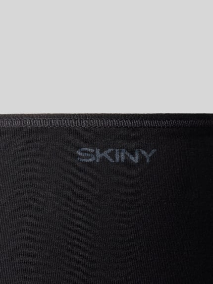 Produktfoto, Slip mit Logo und elastischem Bund von SKINY, Schwarz mit glattem Baumwoll-Elasthan-Mix, sichtbarer SKINY-Schriftzug, körpernahe Passform