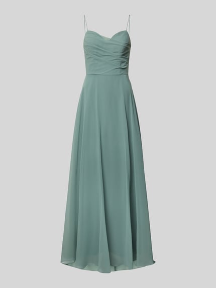 Produktfoto, Midikleid mit Drapierungen und Spaghettiträgern von Laona in A-Linie aus Chiffon, Reißverschluss hinten, mintgrün, fließende Textur
