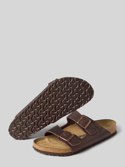 Birkenstock Slides aus echtem Leder mit breiten Riemen Modell 'ARIZONA' Mittelbraun 4