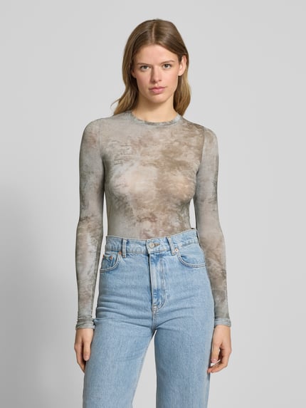 Weekday Longsleeve mit geripptem Rundhalsausschnitt Modell 'Nico' Mittelgrau 4