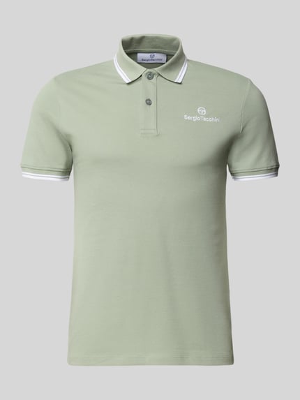 Produktfoto, Slim Fit Poloshirt mit Logo-Stitching Modell 'Reed' von SERGIO TACCHINI, hellgrün, Baumwoll-Mix, Polokragen, kurzärmelig